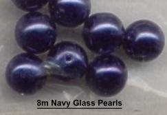 8mm Navy Blue Glass Pearl beads