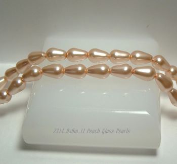 9x6mm Lt Rose Peach Teardrop Glass Pearls | Pear Glass Pearls